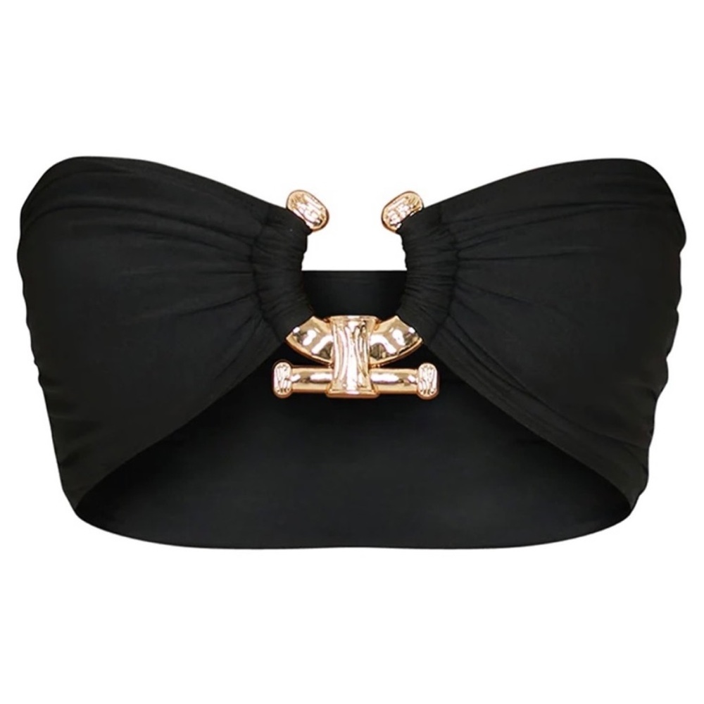 Pretty little thing black hammered bandeau bikini top